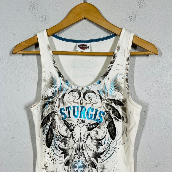 Harley Davidson 2012 Sturgis Tank All Over Print Badlands HD White Teal - L - Picture 2 of 5